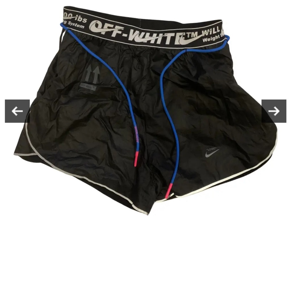 Off-White Black Shorts with Blue Trim